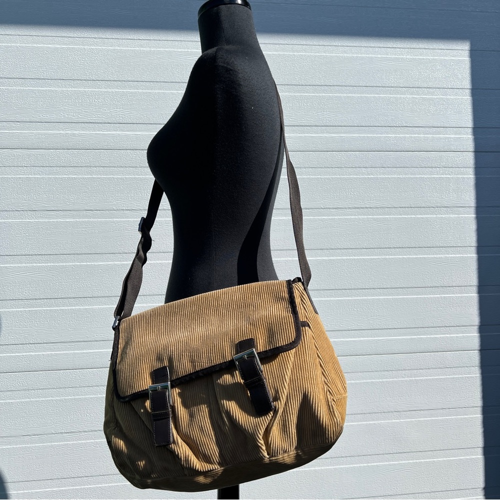 VTG Y2K Old Navy Tan Corduroy Crossbody Messenger Bag
